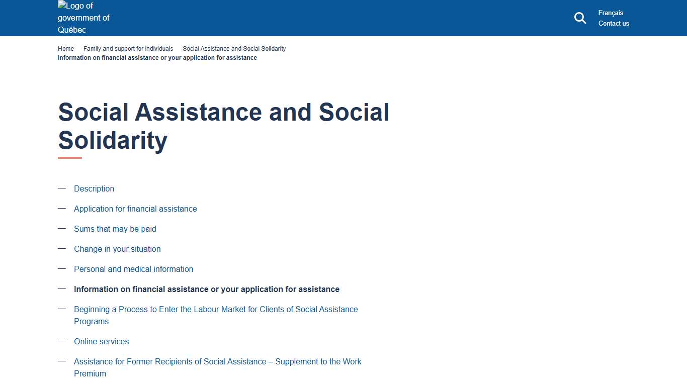 Information on financial assistance or your application for assistance Gouvernement du Québec